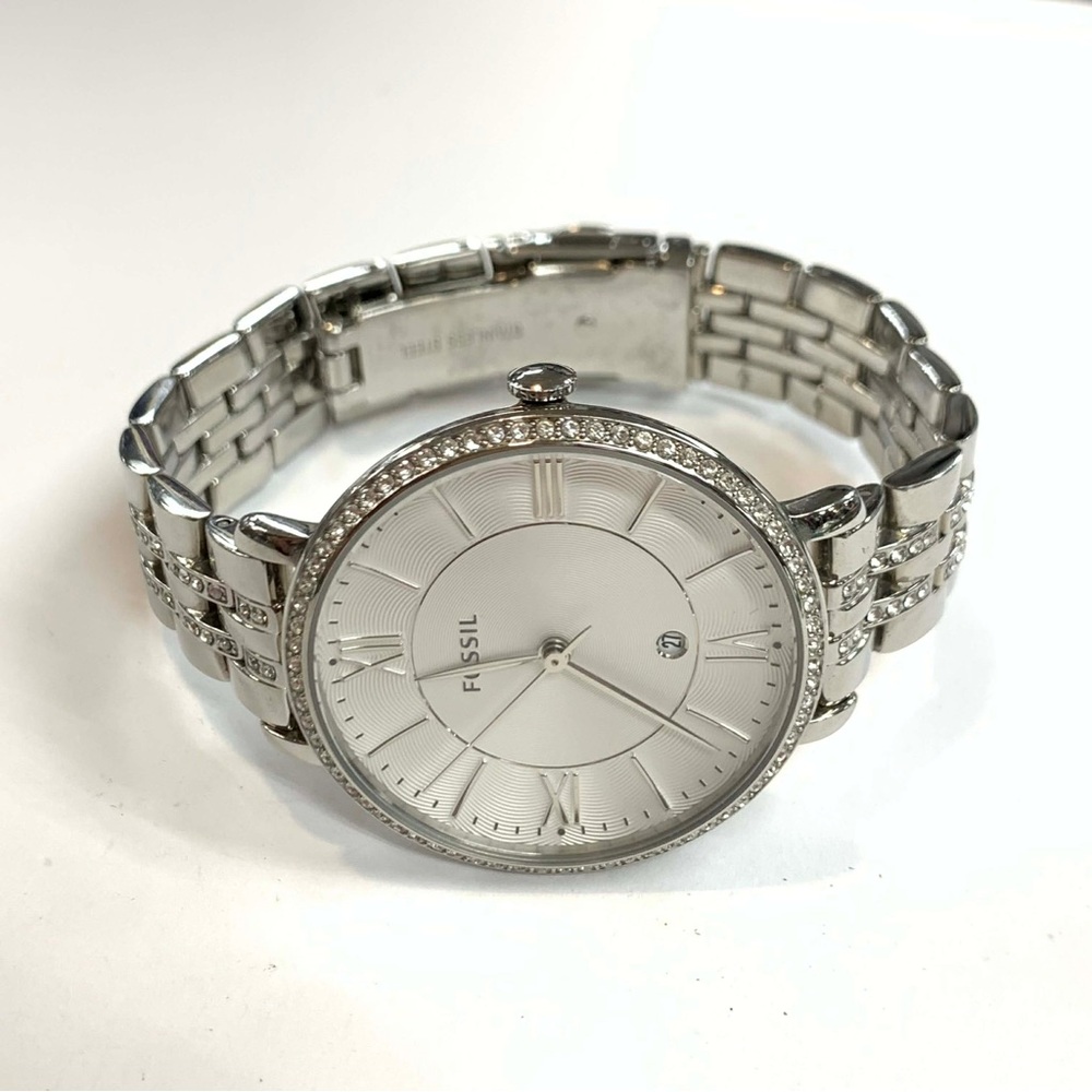 Fossil Silver-Tone Watch with Crystal Accents